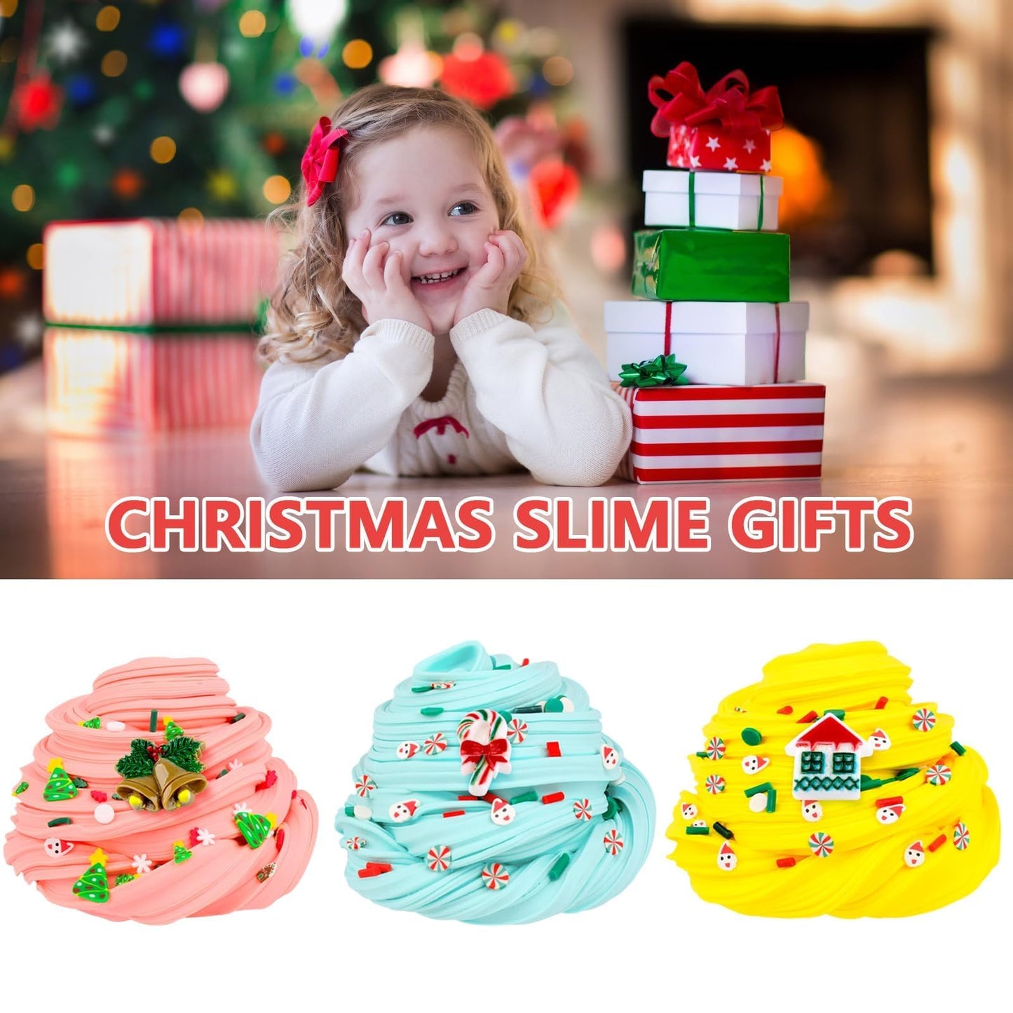 7 Pack Christmas Slime Kit, Butter Slime for Party Favor Gift, Scented Slime for Girls and Boys, Christmas, Birthday, Classroom,