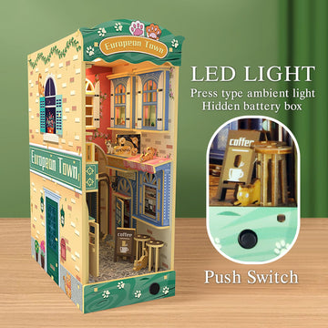 Diy Book Nook Kit, Diy Dollhouse 3D Wooden Puzzles Booknook Bookshelf,Bookends Model Build-Creativity Kit, Light Up Tiny Miniatu