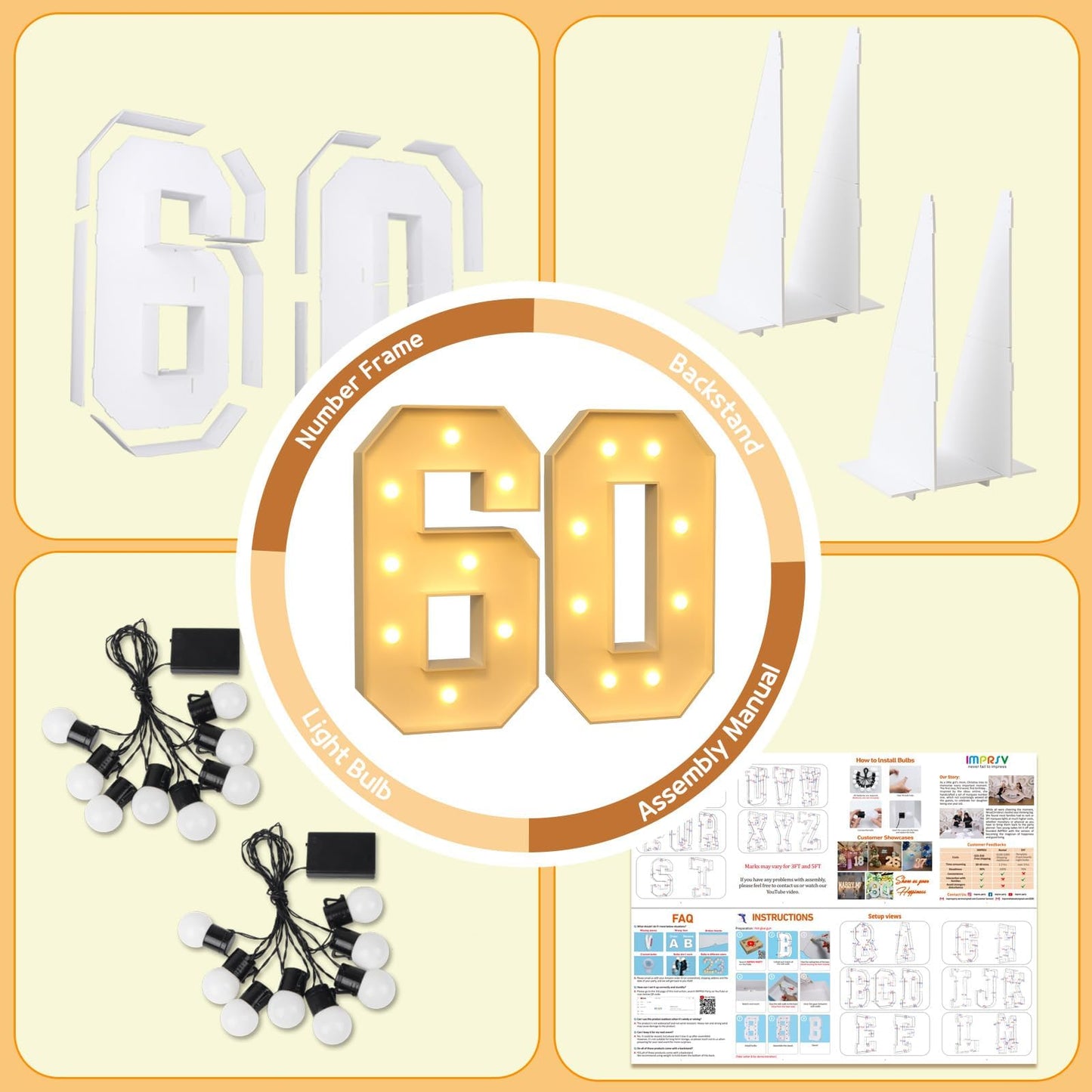 Imprsv 3Ft Marquee Light Up Numbers, Marquee Numbers 60Th Birthday Decorations For Women Men, Large Light Up Numbers 60Th Birthd
