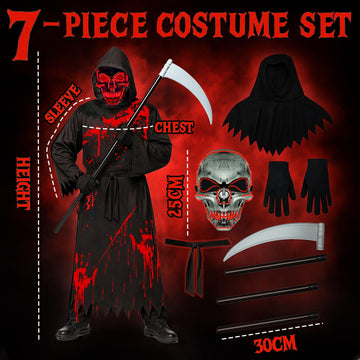 Loyalboom Halloween Costumes for Boys Grim Reaper Costume Kids with Ghostface Inspired Scary Scream Robe with Hood Mask and Sickle Spooky Outfit for Party or Trick or Treat(M 8-10 Years)