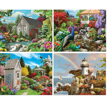 Bits And Pieces - 4-In-1 Multi-Pack - 300 Piece Jigsaw Puzzles For Adults-Each Measures 16' X 20' (46Cm X 61Cm)-Serene Beauty By Artist Alan Giana