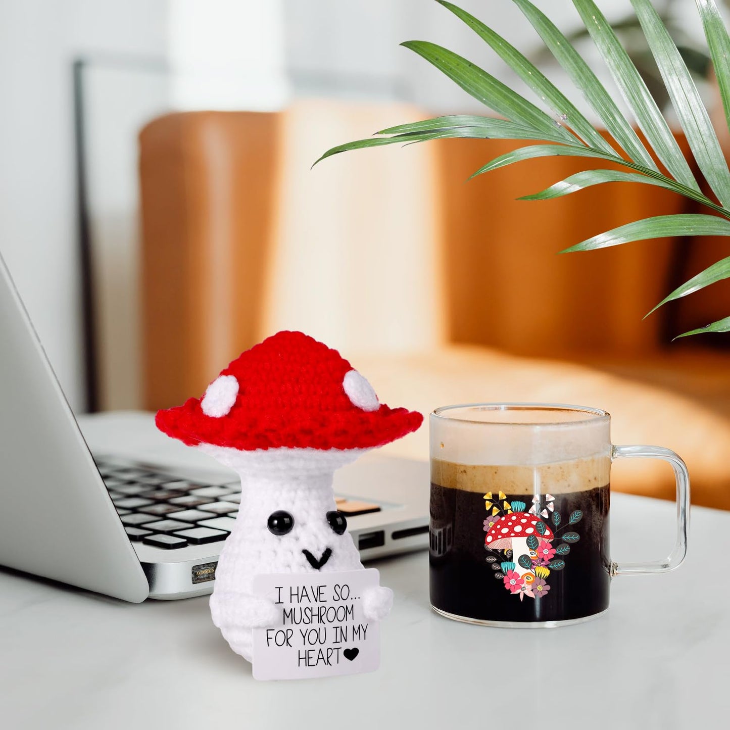 Funny Positive Mushroom, 3.93In Creative Cute Emotional Support Knitted Wool Potato Doll With Inspirational Card Mushroom Nuggets Crochet Lucky Gift For Plush Birthday Party Decoration Encouragement