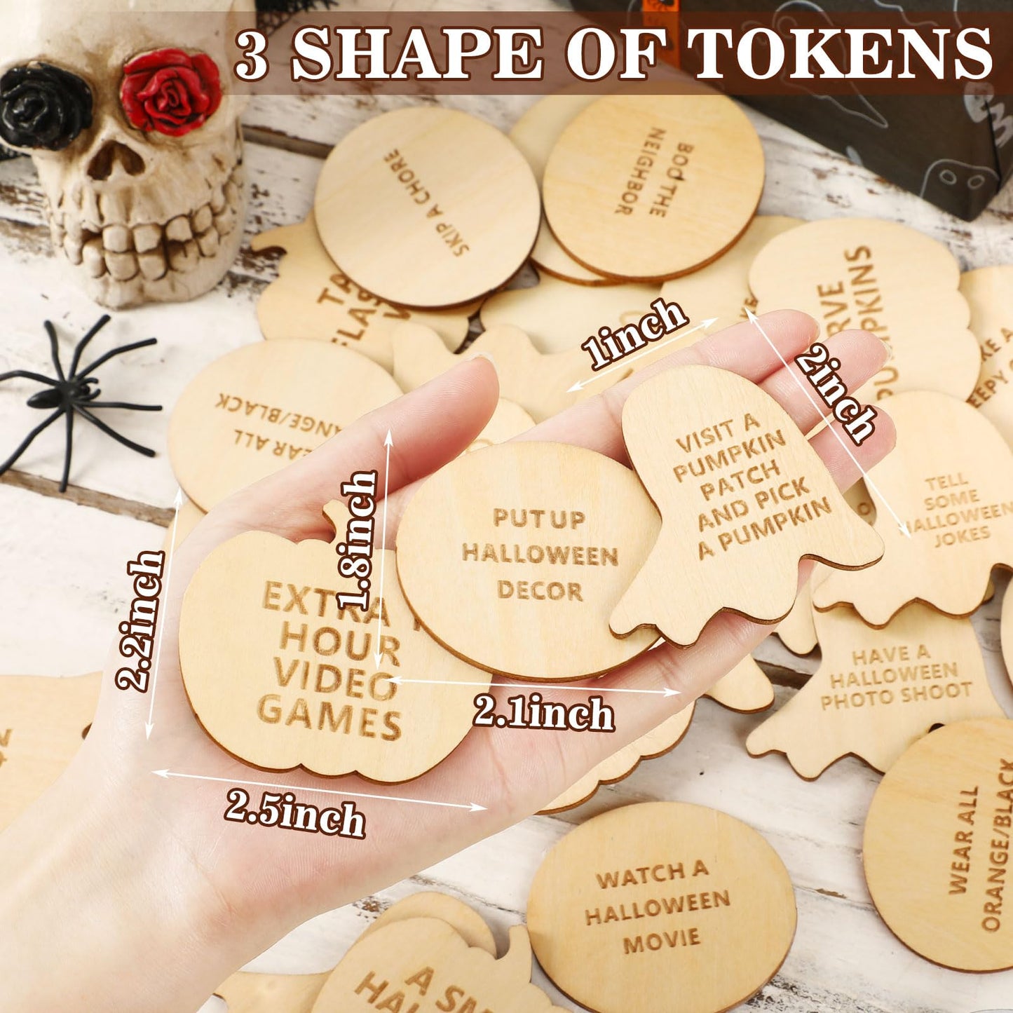 Cypherx Halloween Wood Crafts For Kids, Halloween Treasure Hunt Tokens For Kids, Halloween Activity And Reward Wood Tokens, Diy
