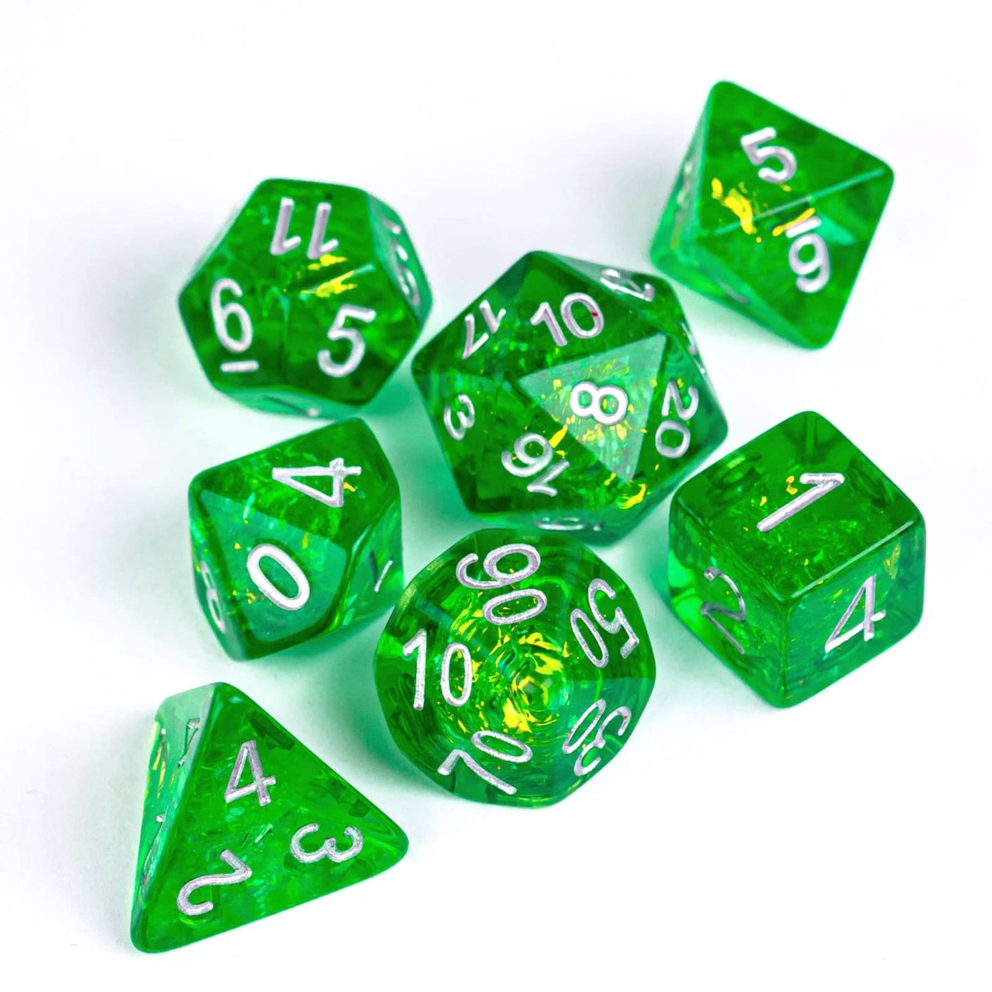 Udixi Resin Polyhedral Dnd Dice Set, 7Die Rpg Dice Set For D&D Role Playing Game And Board Games (Green With Silver Numbers)