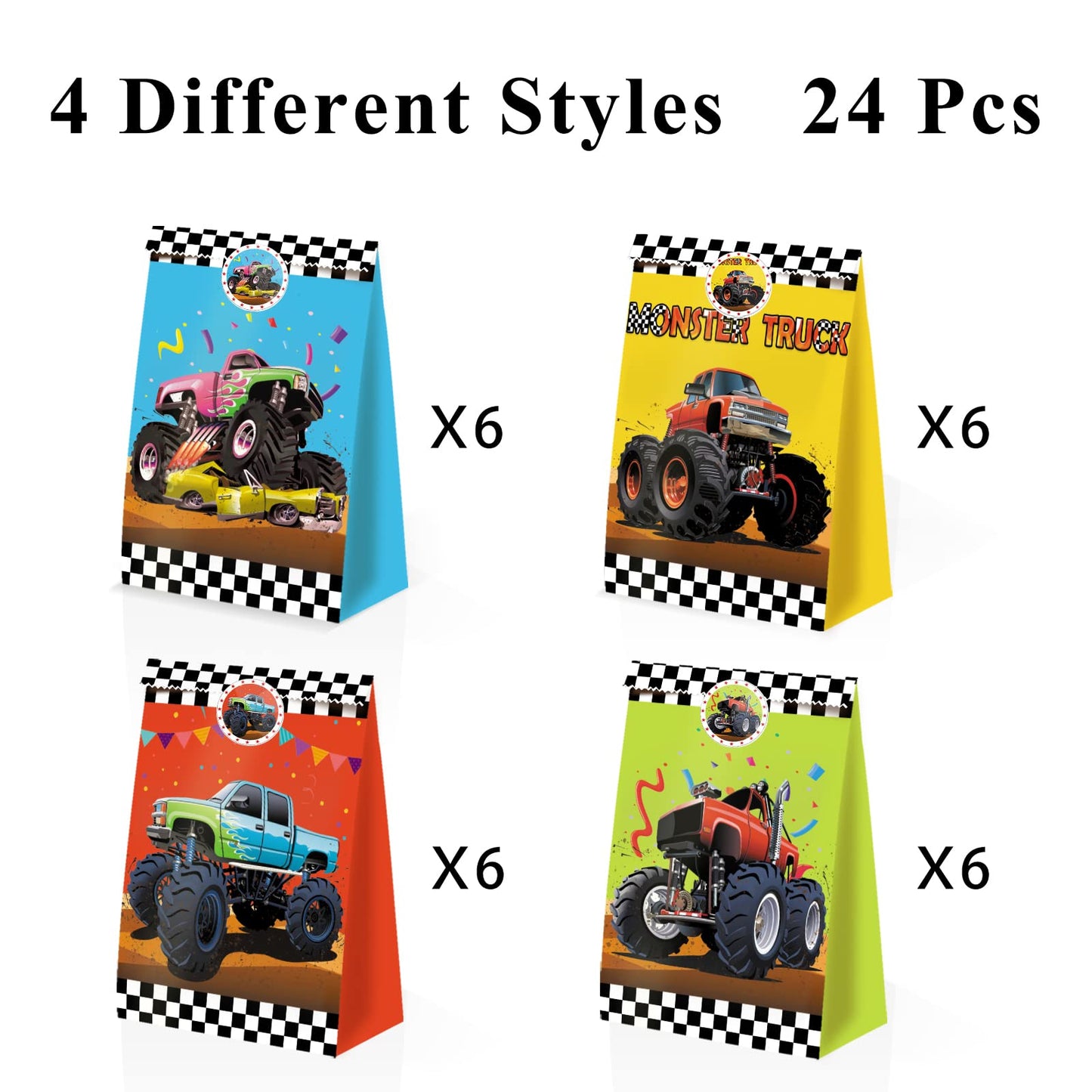 24Pcs Monster Truck Goodie Bags Monster Truck Party Favors Monster Truck Treat Bags Monster Truck Birthday Party Supplies For Bo