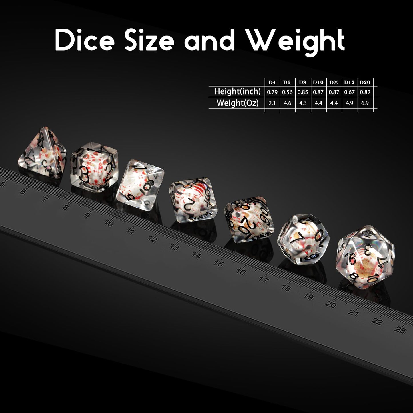 Blood Spot Skull D&D Dice, DNDND Skull Resin Dice Set with Velvet Pouch for Dungeons and Dragons DND Role Playing Games and Tabl