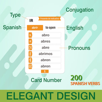 200 Spanish English Bilingual Verbs Verbos Conjugation Presente Indicativo Skill Drill Educational Flash Cards Learning Resource