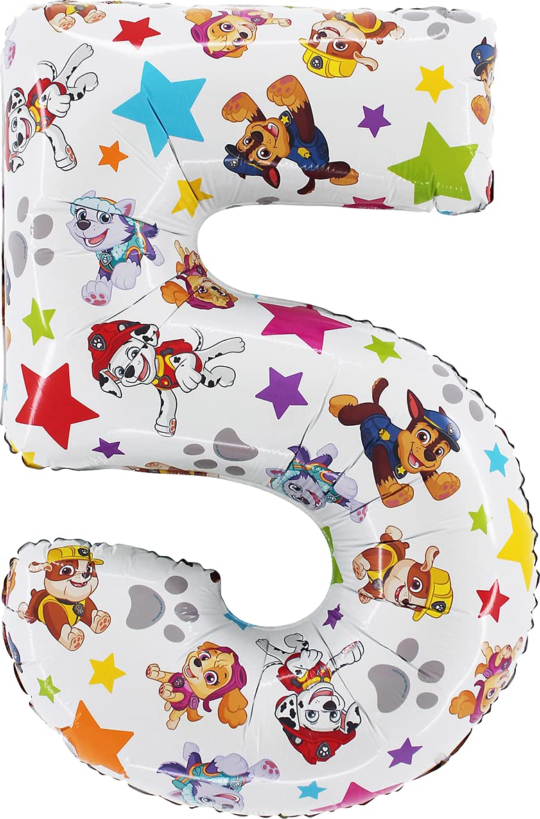 Toyland® 26 Inch Paw Patrol Number 5 Foil Balloon - White Aluminum Kids Party Decoration