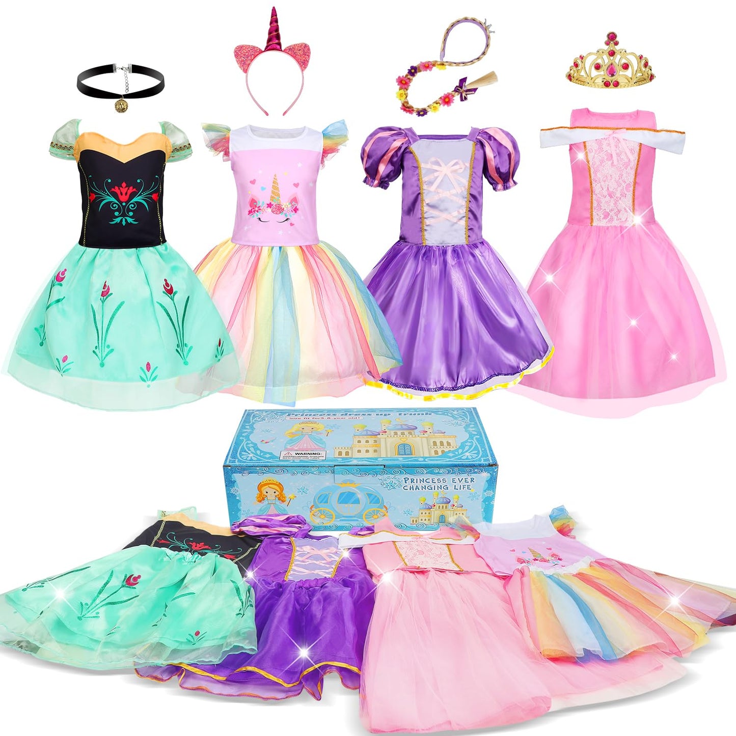Dulsaera Princess Dress Up For Girls 4-6, Dress Up Clothes For Little Girls 3T-4T, Costumes With Crown Christmas Birthday Gift