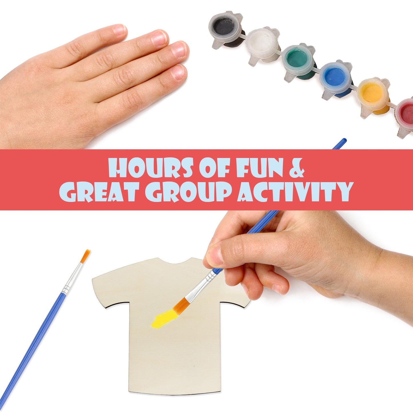 Attatoy Sports Kids Wooden Craft Kit (Party-Pack); Sport Jersey Decorating Art Painting Set w/ 25 Sports Shirt Cutouts