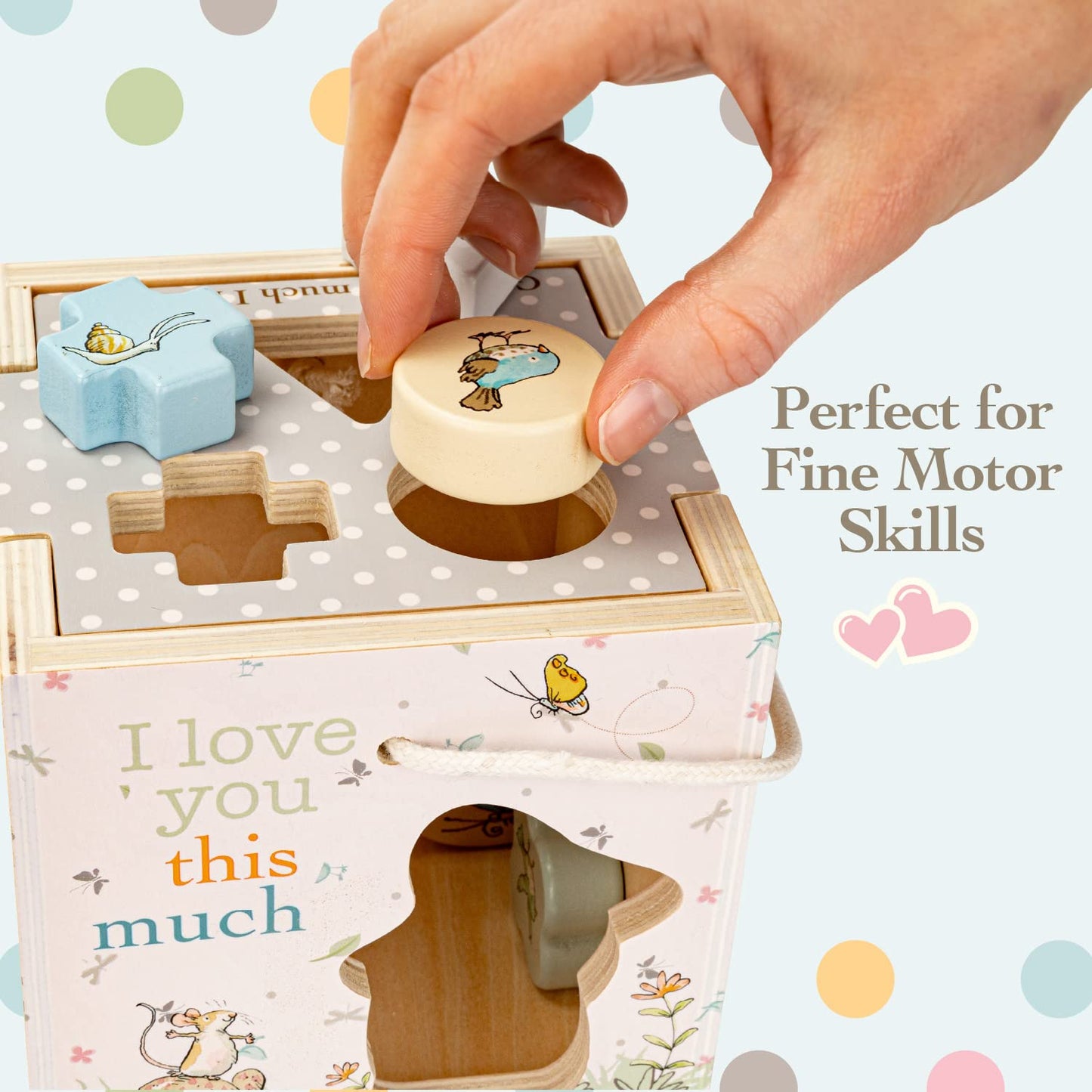 KIDS PREFERRED Guess How Much I Love You Wooden Shape Sorter for Toddlers 1-3, Fun Montessori Toys for 1 Year Old with Rope Hand