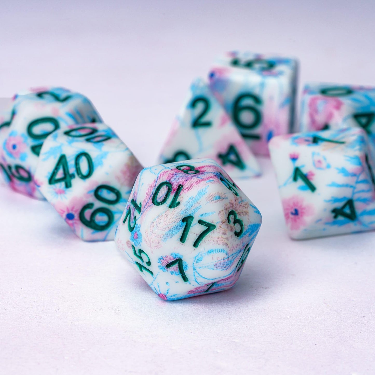 HDdais DND Dice Set, 7PCS Polyhedral Dice Set for Dungeons and Dragons, D&D Dice with Pink Flower Pattern for Role Playing Game