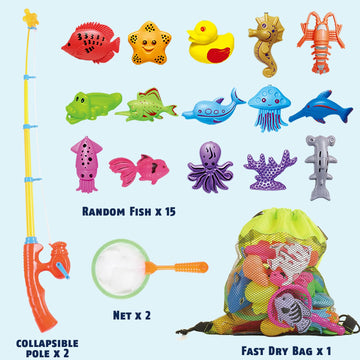 Cozybomb Magnetic Fishing Toys Game Set For Kids | Water Table Bathtub Kiddie Pool Party With Pole Rod Net, Plastic Floating Fis