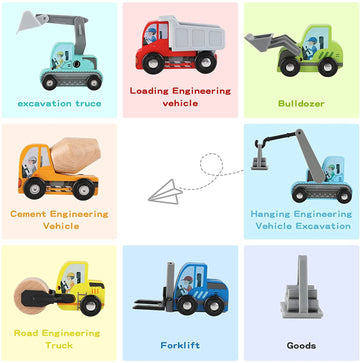 Umu® Construction Toy Cars 7 Pcs Wooden Kids Mini Vehicles For Toddlers, Compatible To Thomas Train Toys Railway And Major Brands, Best For 3 To 5 Year Old Boys And Girls