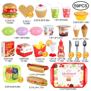 Fast Food Set 59 PCS Kitchen Toy Set for Pretend Play, Kitchen Accessories ,Removable Food Toy, Kids Toddlers Play Food Toys, Pa