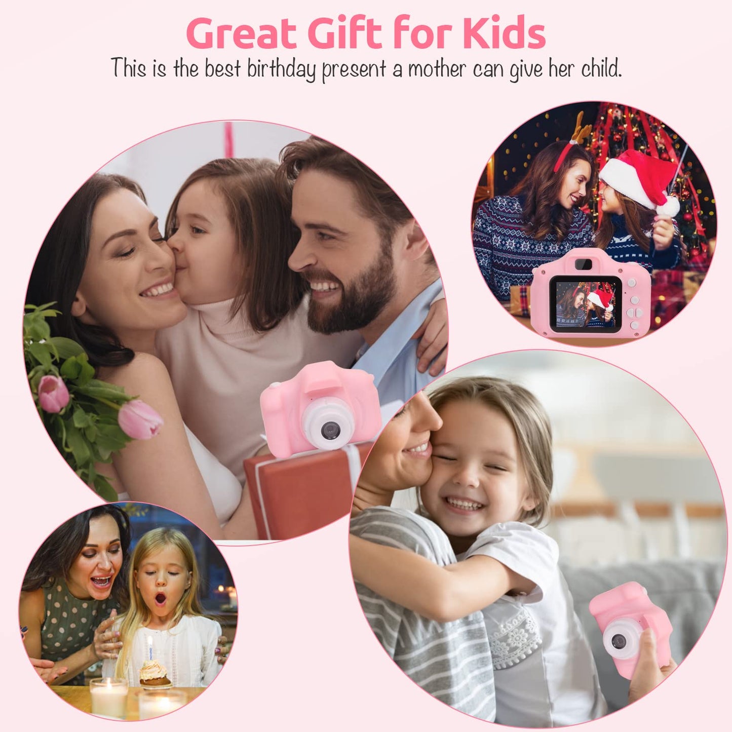 Uyeyuy Upgrade Kids Selfie Camera, Christmas Birthday Gifts For Kids, Upgrade Hd Kids Digital Video Cameras For Toddler, Good Toys For Over 6 Years Old Boy Girls With 32Gb Card And Card Reader(Pink