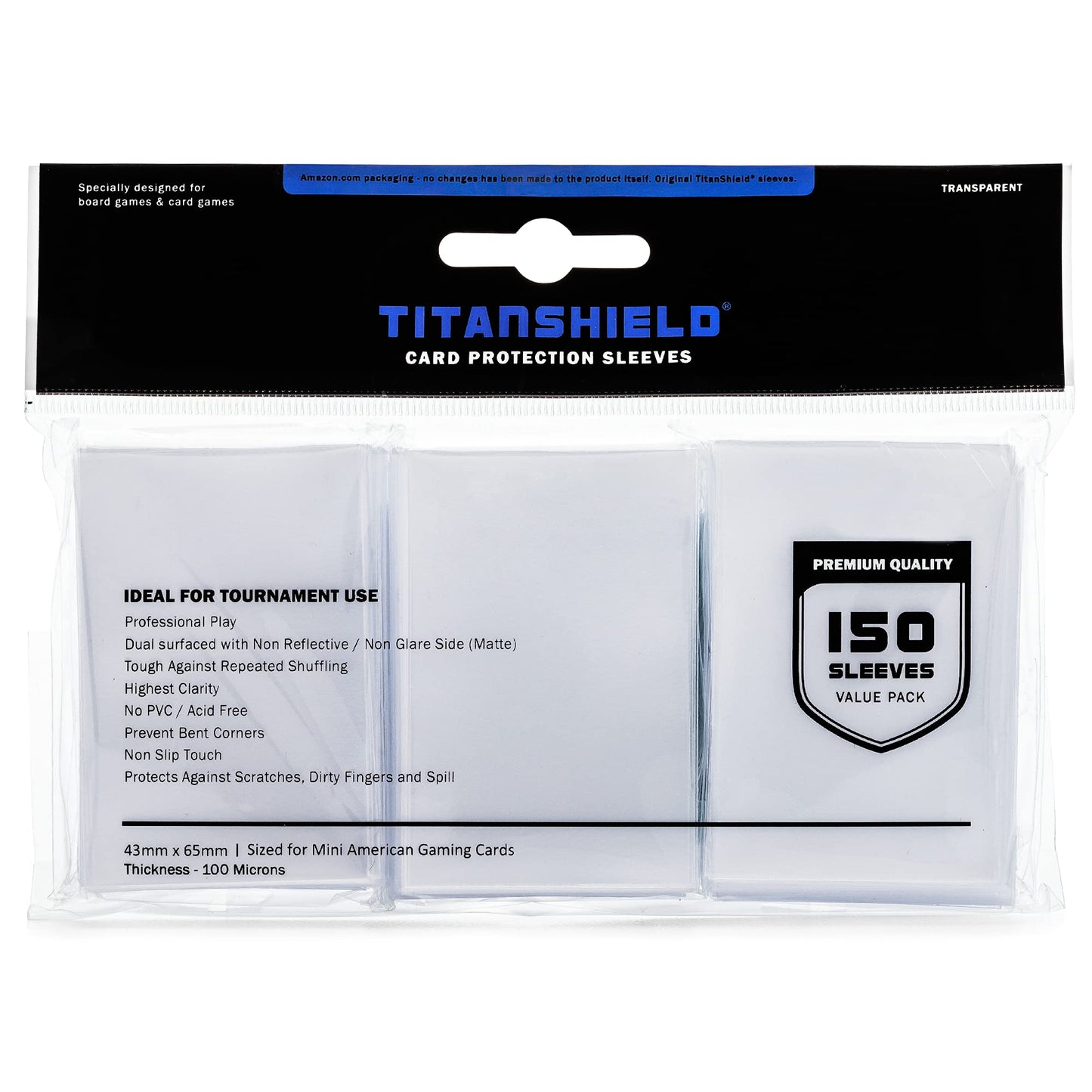 TitanShield Mini American Size Board Game Sleeves - Clear Polypropylene (150 Count)