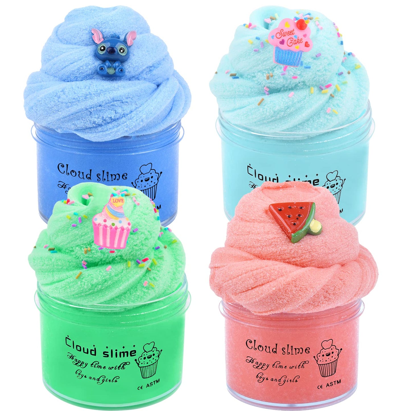 Cloud Slime Kit 4 Pack, Scented Slime With Cute Slime Fun Charms, Soft & Non-Sticky, Diy Stress Relief Toys For Girls Boys Kids