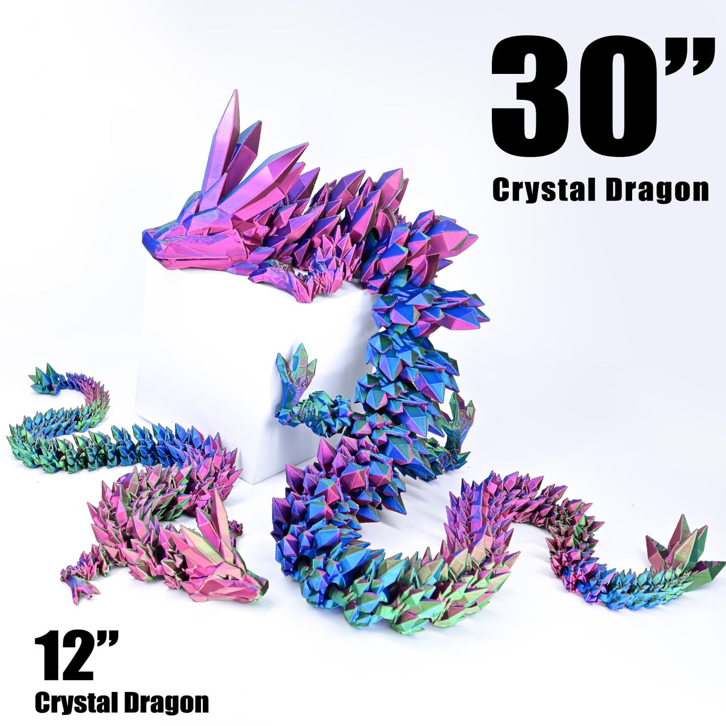 Locyfens Large 30'' 3D Printed Dragon, Articulated 3D Dragon Toys, Long Crystal Dragon Rainbow Red Green Blue