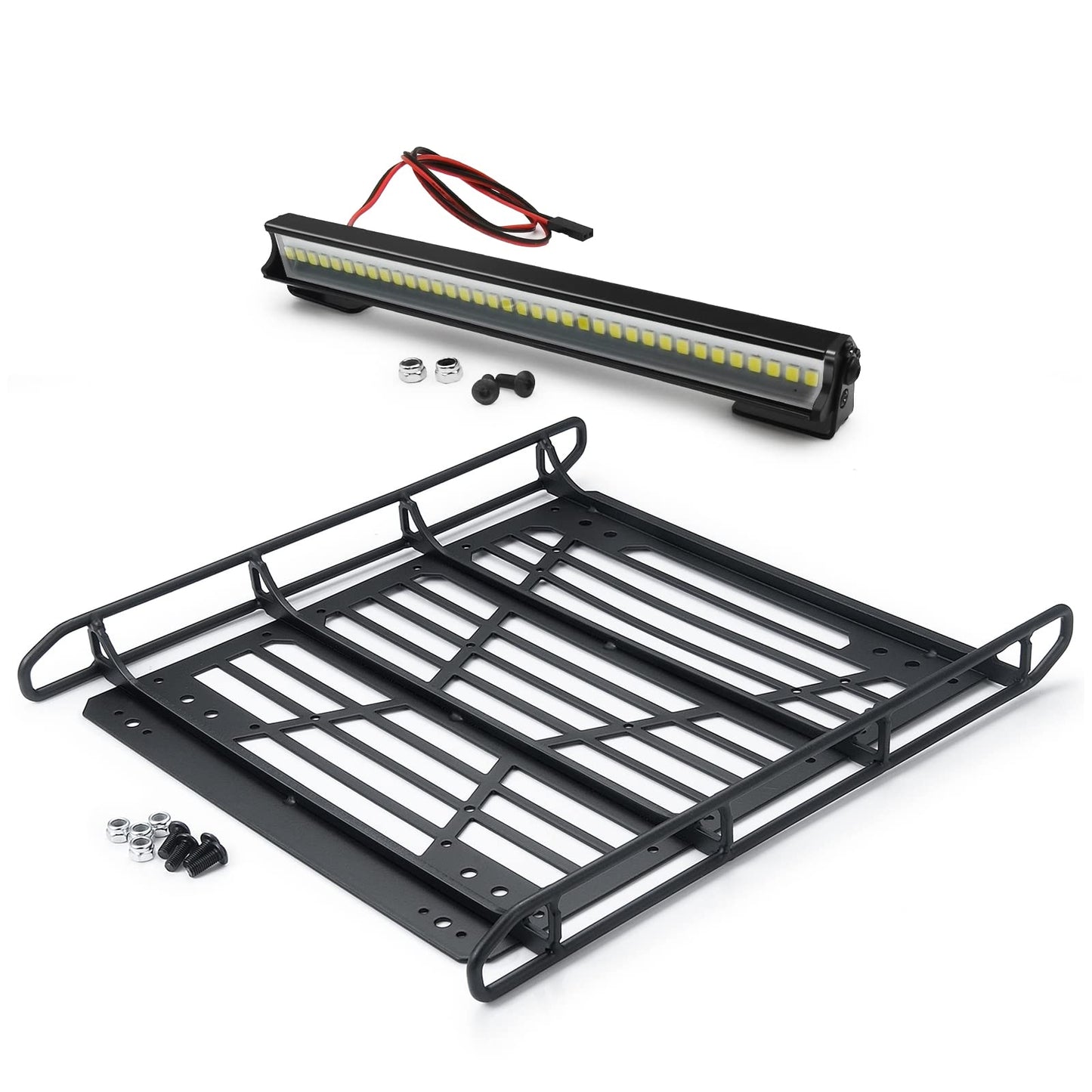 Zolikar Stainless Steel Roof Luggage Rack With Lights Bar For 1/10 Rc Crawler Car Scx10 Iii Upgrades