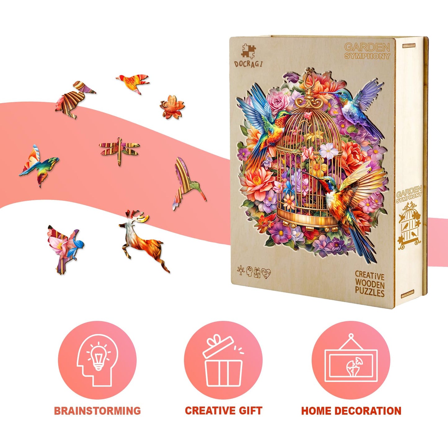 Wooden Puzzles For Adults - Unique Shaped Wooden Jigsaw Puzzles For Adults And Kids - Hummingbird Wooden Puzzles - Christmas Bir