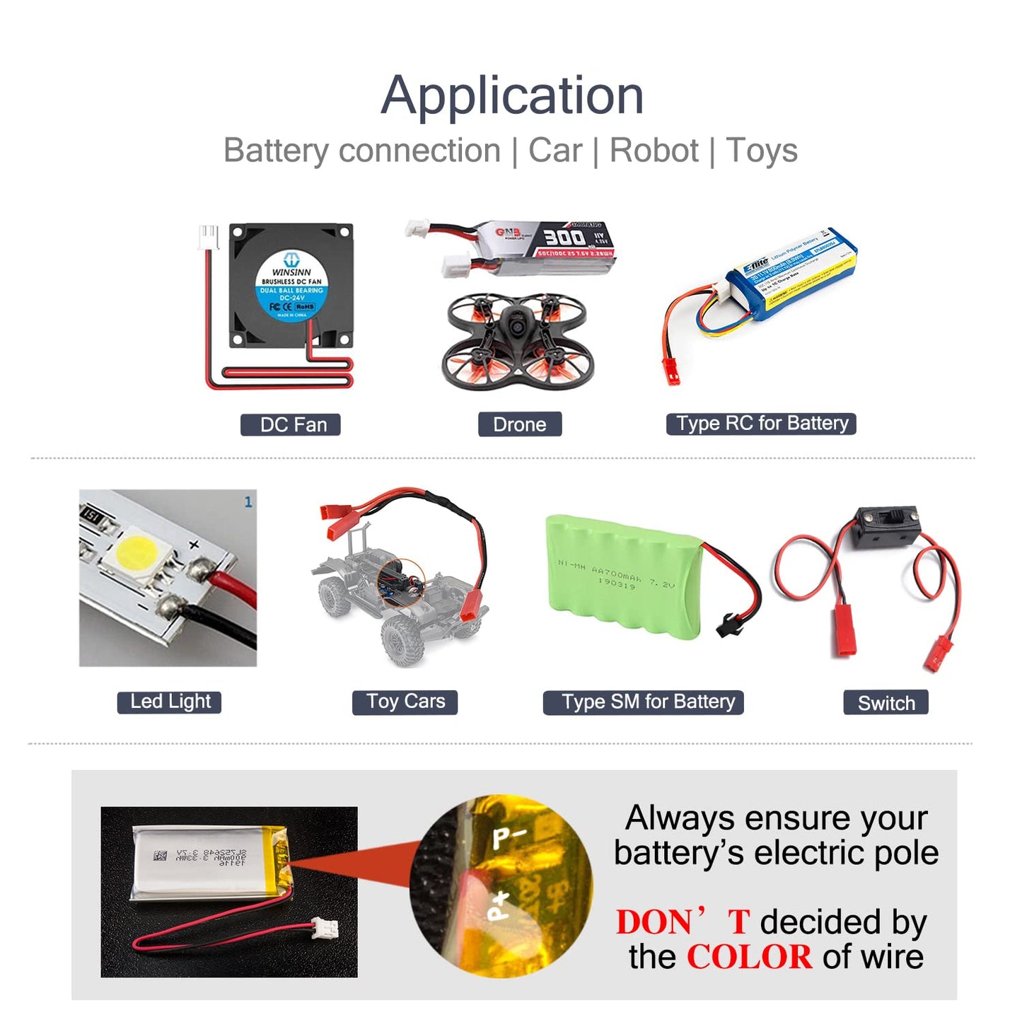 Chanzon 20 Pairs Jst SYP 2.5 mm Pitch 20AWG 2Pin Plug Connector for UL1007 Tinned Copper Wire had 10cm and 15cm Adapter for RC T