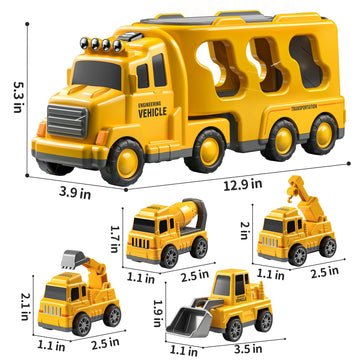 Temi Construction Truck Toys For 3-7 Years Old Boys - Kids Friction Powered Car Toys For Toddler Ages 3-5, Carrier Play Vehicles