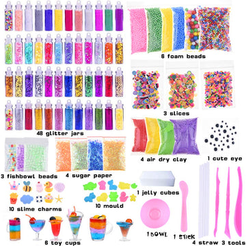 Slime Supplies Kit, 135 Pack Slime Making Kit 30 Crystal Slime, Glitter Jars, Charms, Sugar Paper, Foam Beads, Fishbowl Beads, Toy Cups, Slices, Air Dry Clay And Tools For Kids Girls By Winlip