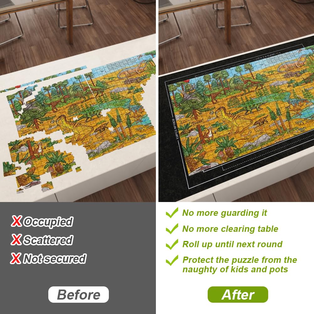 Ainiv Jigsaw Puzzle Mat Roll Up 1500 Pieces 46 x 26 Portable Felt Puzzles Board with Travel Storage Bag Jigsaw Saver Pad Keeper for mature-themeds Teens Black