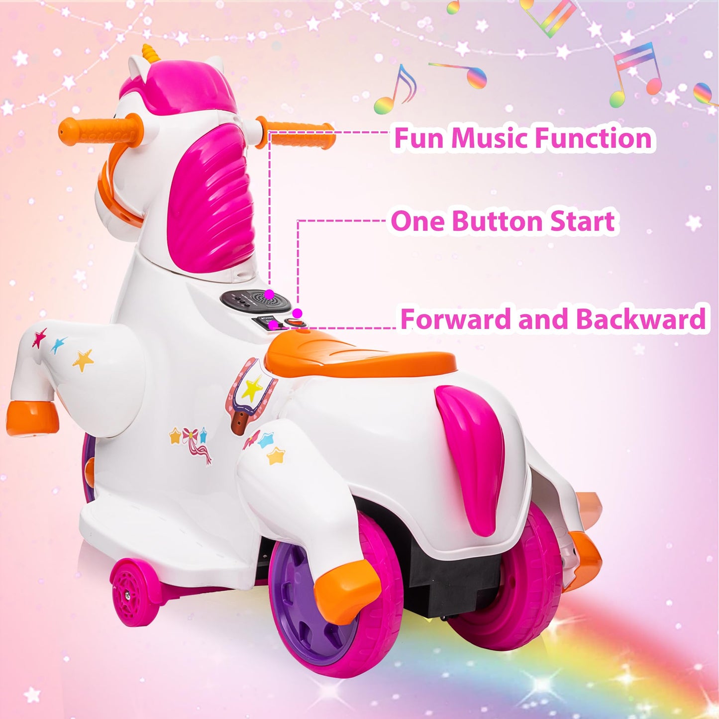 Unicorn Ride On Toys For Girls Tobbi Ride On Pony Motorized 3-Wheeler Toddler Ride On Toy Kid Car W/Music, Charging Battery, Birthday Gifts For Children, Rose Red