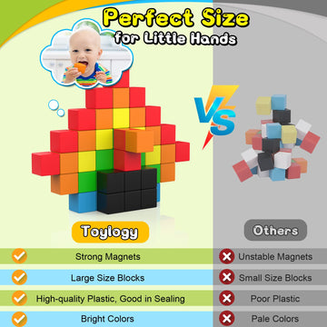 Toylogy 48PCS Magnetic Blocks - Multicolor STEM Toys for Toddlers, Large Plastic Cubes for 3-6 Year Old Boys and Girls