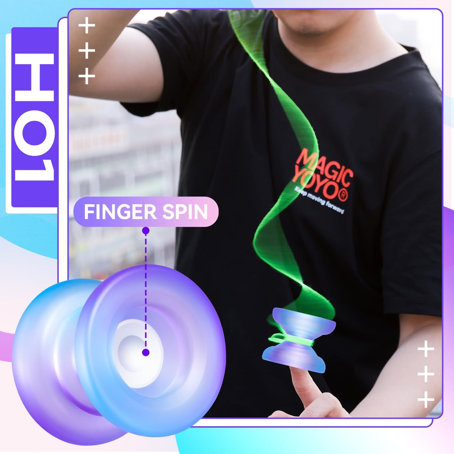 Professional Finger Spin Tricks Yoyo - Magicyoyo H01 Unresponsive Yoyo - Dual Purpose Yoyo With Responsive Yoyo Bearing Kit, Yoyo Storage Bag,12 Yoyo Strings (Blue Purple)