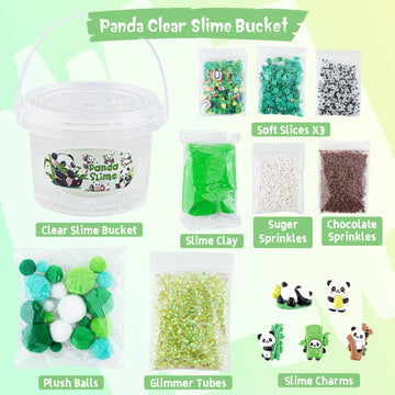 10 Fl Oz Panda Clear Slime Bucket, Big Slime Kit With Slime Clay, Slime Party Favors For Kids, Glimmer Crunchy Slime Includes 9