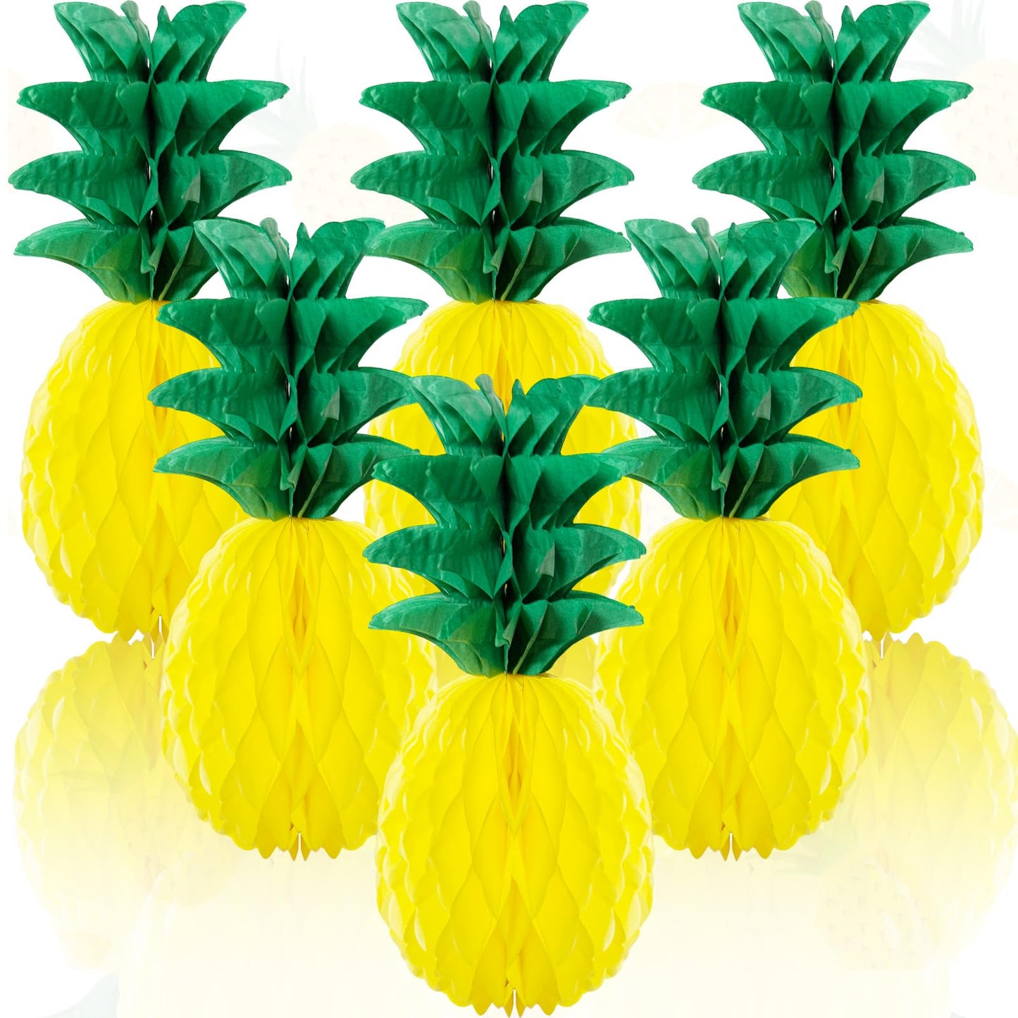 6 Pack 14 Inch Pineapple Honeycomb Decorations, Standing Tissue Paper Centerpieces, 3D Tropical Fruit Ornaments for Hawaiian Lua