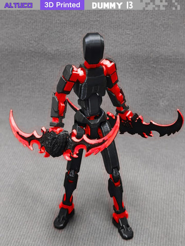 altuco T13 Action Figure - 3D Printed Multi-Jointed Titan 13, Black-Red, with Accessories - Decorative Toy for Desktop Display