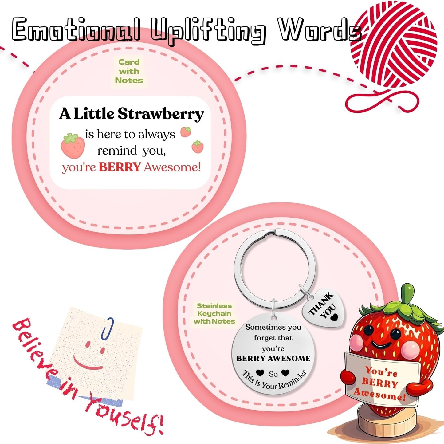 Maffuno Positive Crochet Strawberry Gifts for Women: Christmas Stocking Stuffers for Friend Mom Sister Her Gift Birthday Handmad