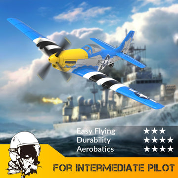 Volantexrc Rc Plane 4 Channel P51D Mustang Remote Control Airplane Fighter Rtf With 6-Axis Gyro, 3 Modes Easy To Fly, 2.4Ghz Rad