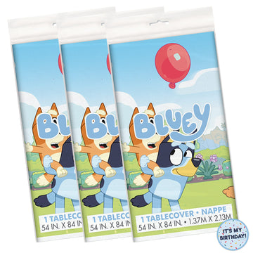 Unique Bluey Birthday Party Supplies - Rectangular Plastic Table Covers (Pack Of 3) And Sticker