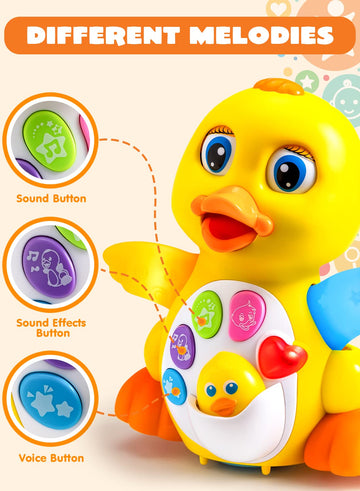 JOYIN Baby Dancing Crawling Duck Toy, 6.6 Inch Light Up Musical Toy, Multicolor, for Infants 18+ Months, Perfect Easter Basket Stuffer