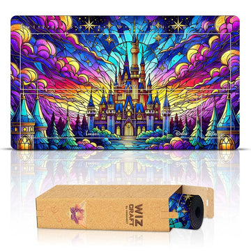Wizcraft Gaming Paramint Lorcana Stained Glass Castle (Stitched) - Lorcana Playmat - Lorcana Mat, Lorcana Game Mat - Non-Slip Ru