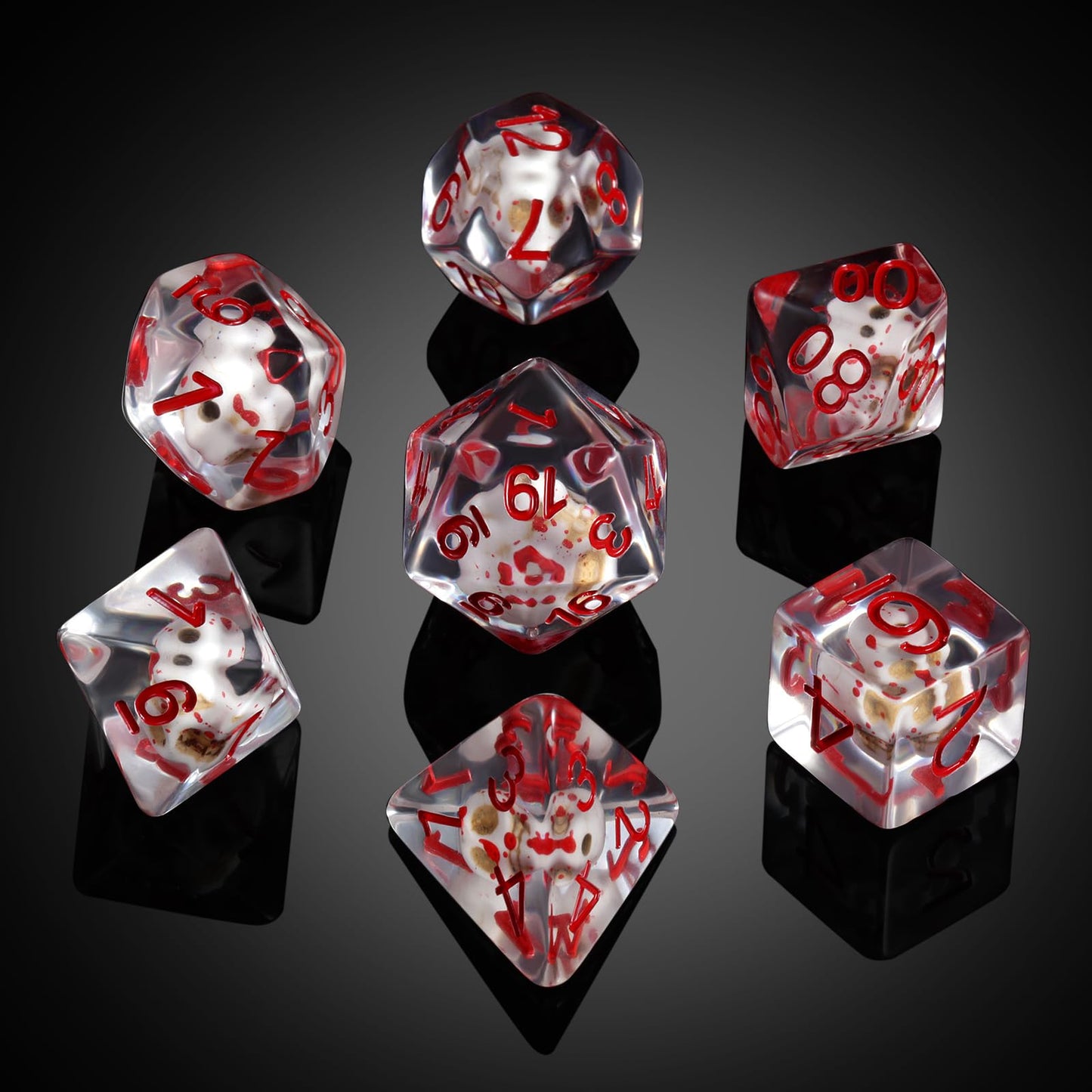 Blood Skull DND Dice, DNDND Skull Resin Dice Set with Velvet Pouch for Dungeons and Dragons DND Role Playing Games and Tabletop
