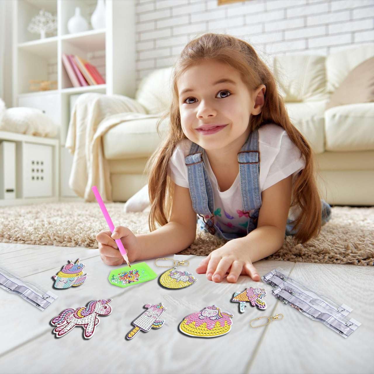 Matharago Diamond Art For Kids 6 Pcs Diy Diamond Painting Unicorn Keyrings Set, Painting By Number Gem Keychains Craft Kits For