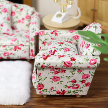 Dollhouse Couch With Pillow 1 12 Scale Miniature Sofa Arm Chair Living Room Furniture Wooden Fabric Frame Single Reading Chair A