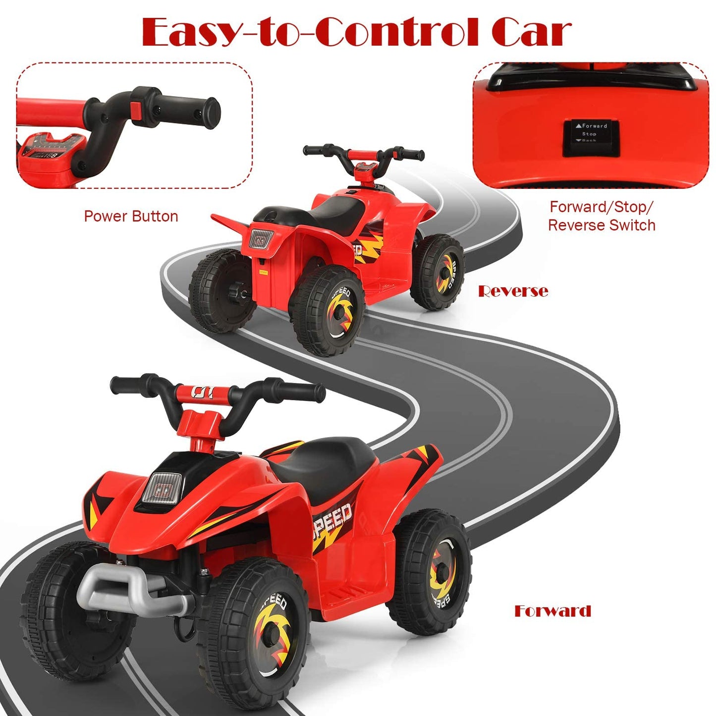 Olakids Kids Ride On Atv, 6V Motorized Quad Toy Car For Toddlers, 4 Wheeler Battery Powered Electric Vehicle For Boys Girls With Forward/Reverse Switch, Anti-Slip Wheels (Garnet)