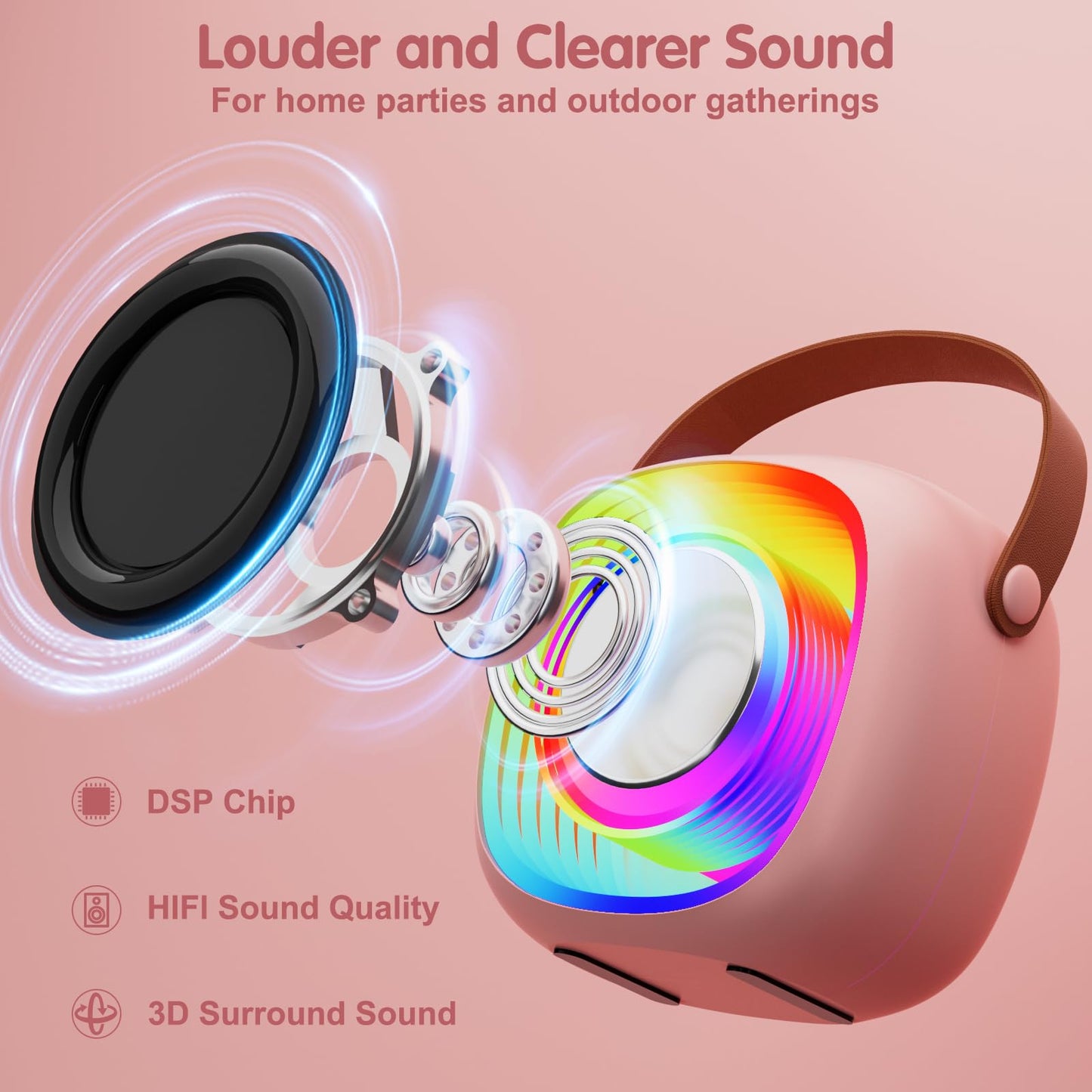 Karaoke Machine For Kids, Mini Portable Bluetooth Karaoke Speaker With 2 Wireless Microphones And Lights, Birthday Gifts For Gir