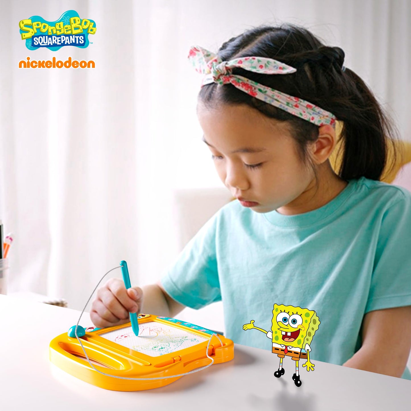 Spongebob Squarepants Magnetic Board For Kids, Erasable Toddler Drawing Pad, Magic Sketcher, Sketch & Doodle Travel Toy, Orange