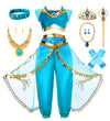 Akokvlar Girls Arabian Princess Costume Halloween Party Dress Up Outfits (Blue, 6-7 Years)