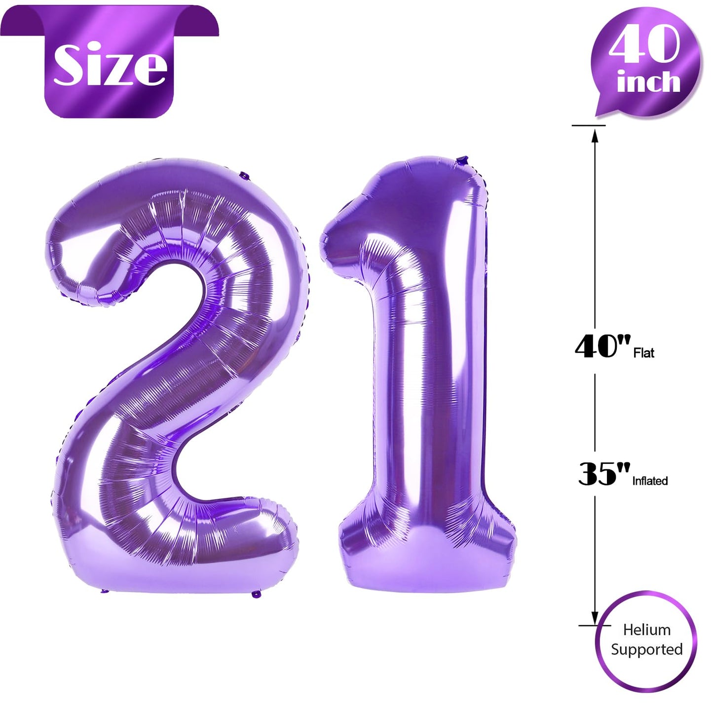 21 Balloon Number, Purple Number 21St Birthday Balloons 40 Inch, 21 Or 12 Years Old Purple Birthday Decorations For Men Women Hi