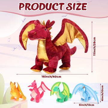 Lenwen 16 Inch Plush Dragon Stuffed Animals Set - Large Mommy Dragon with 4 Babies - Perfect for Easter, Birthdays, and Classroom Awards