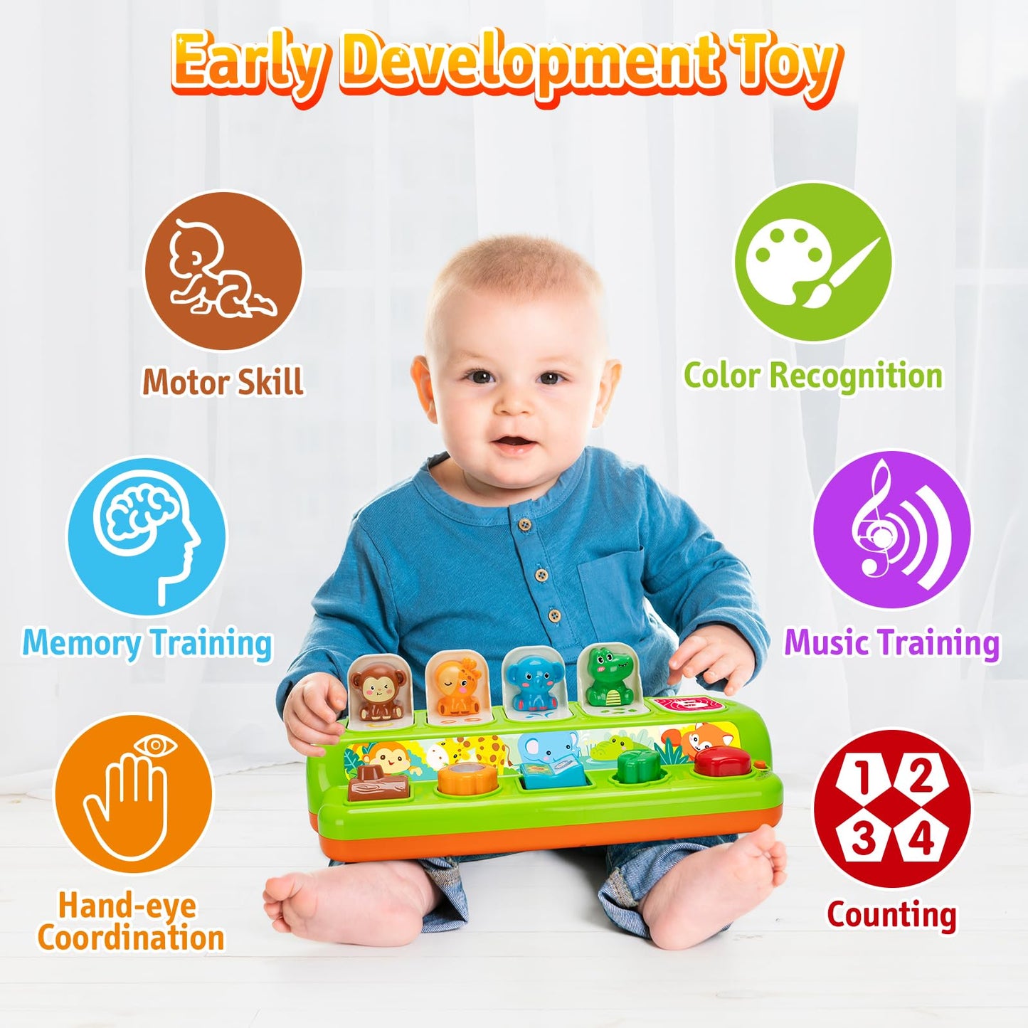 Duchong Interactive Pop Up Toys, Montessori Cause And Effect Toys For 1 Year Old Boy Girl, Early Learning Toys With Music & Ligh
